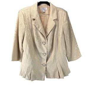 Danillo Woman Champagne Jacquard Skirt Suit 14W Peplum Blazer Pencil Skirt Set